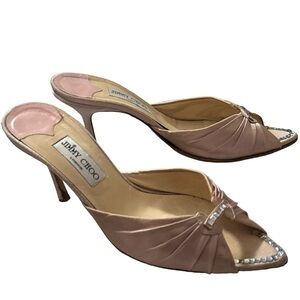 Jimmy Choo Reign Pink (Dusty Rose) satin slip on dress heels sandals crystals 41